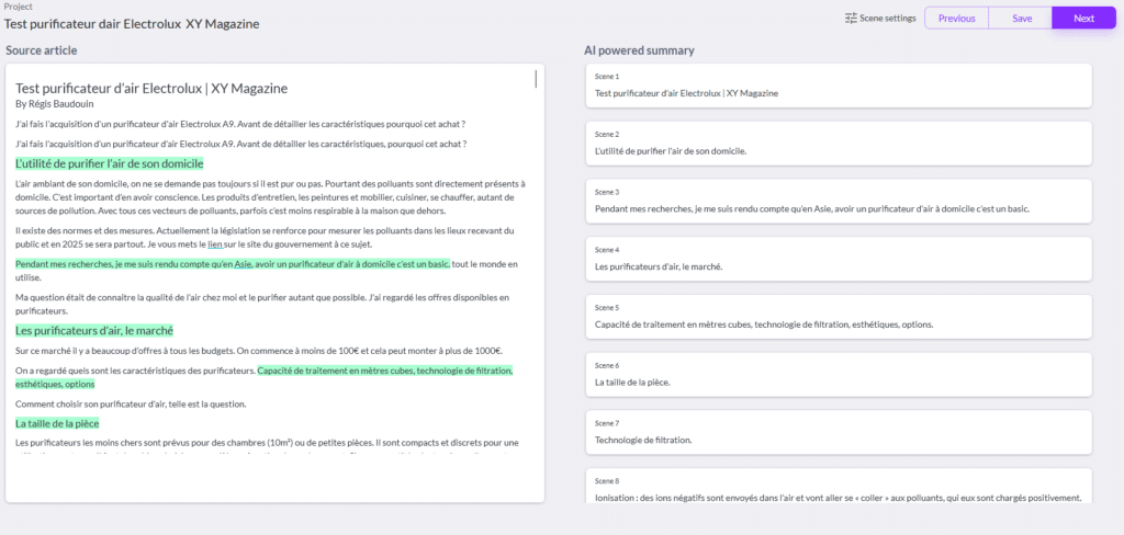 Analyse du texte par Pictory