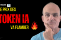 thumbnail for a video bold yellow text le prix des and red token ia with flame emoji and a man thinking on the right on a black background