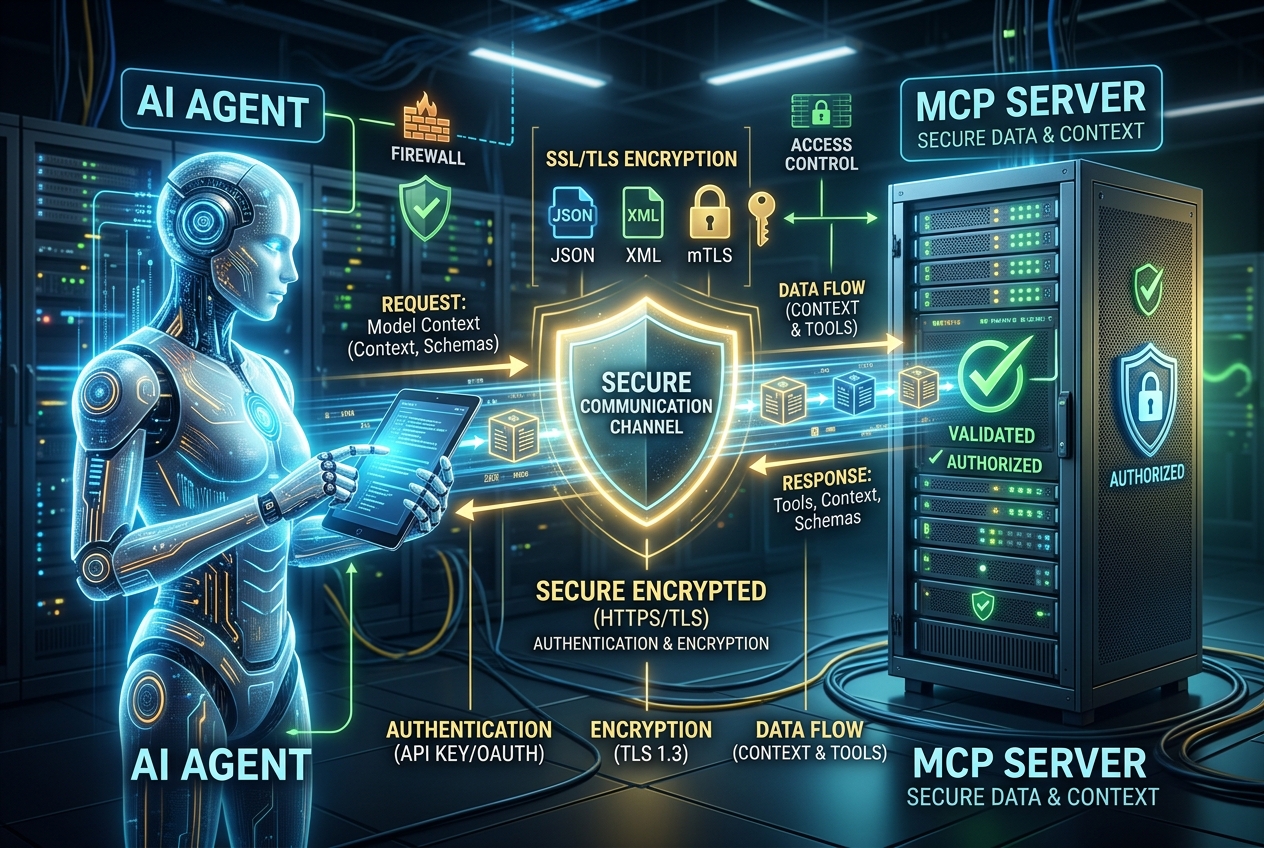 une image qui illustre un agent IA qui communique avec une s | XY Magazine Agent IA sécurisé
